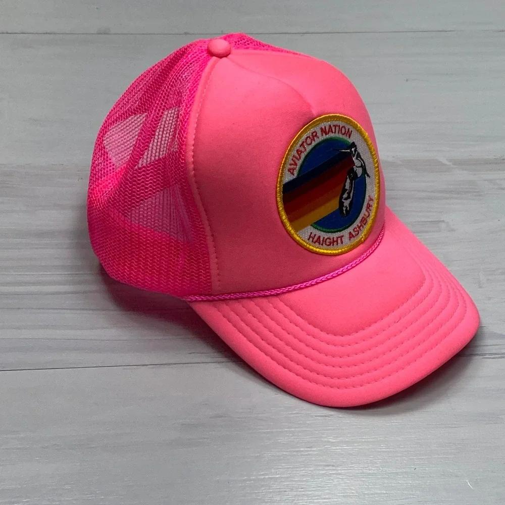 Aviator Nation Trucker Hat Unisex OS Pink Haight Ashbury Mesh Snapback Cap